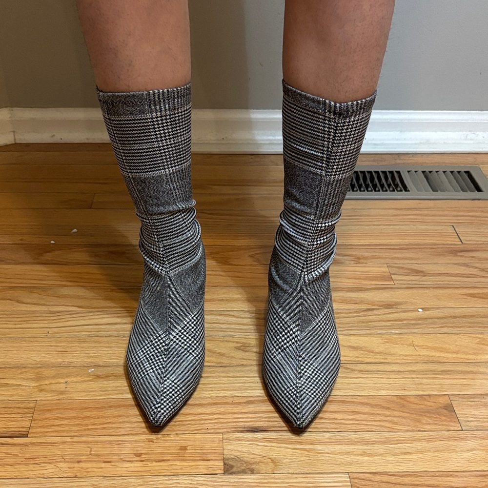 Target Black and White Plaid Heeled Boots